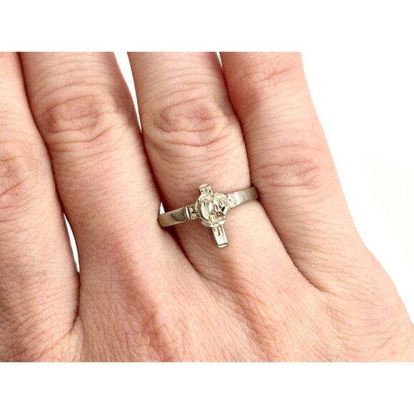 Cross Shaped + Blooming Flower Carved 925 Sterling Silver Vintage Ring - sz 6.75 - Picture 10 of 13